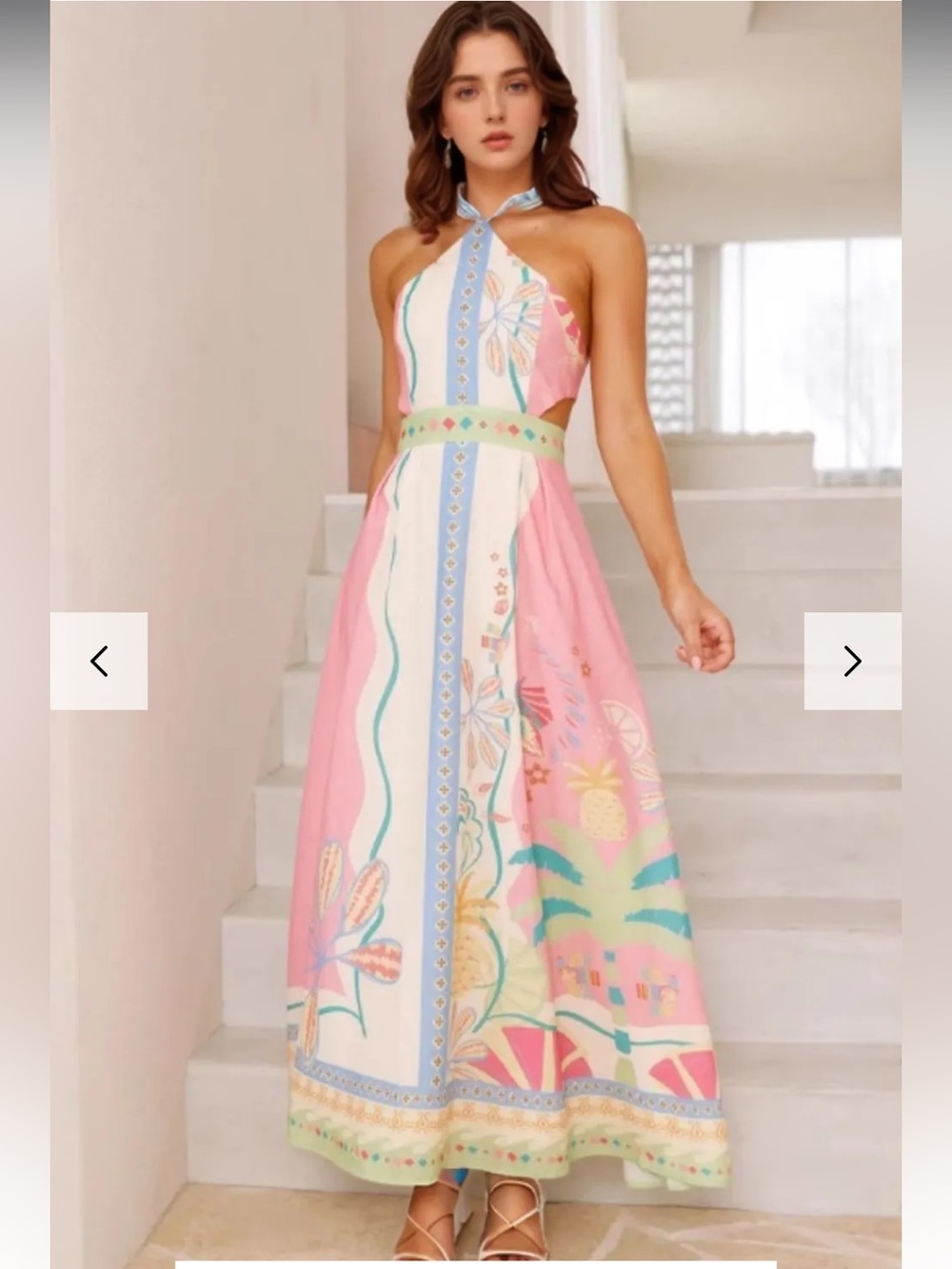 Sunday pastel pink dress with mint trim and colorful diamond print